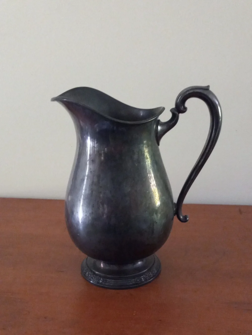 Camille #6017 Antique-Style Silver-Plated Metal Pitcher in Dark Patina Finish